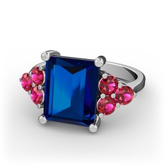 Lab safir ve rodolit garnet 14 ayar beyaz altın yüzük