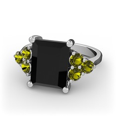 Areli Dikdörtgen Yüzük - Siyah zirkon ve peridot 925 ayar gümüş yüzük #lfwngl