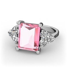 Pembe kuvars ve pırlanta 8 ayar beyaz altın yüzük (0.48 karat)