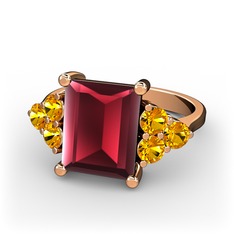 Areli Dikdörtgen Yüzük - Kök yakut ve sitrin 14 ayar rose altın yüzük #lotuqi