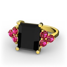 Areli Dikdörtgen Yüzük - Siyah zirkon ve rodolit garnet 18 ayar altın yüzük #lyhmci