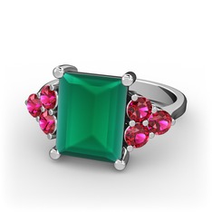 Areli Dikdörtgen Yüzük - Kök zümrüt ve rodolit garnet 14 ayar beyaz altın yüzük #m6m78c
