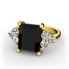 Areli Dikdörtgen Yüzük - Siyah zirkon ve pırlanta 8 ayar altın yüzük (0.48 karat) #m8g3us
