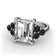 Swarovski ve siyah zirkon 14 ayar beyaz altın yüzük