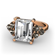 Areli Dikdörtgen Yüzük - Swarovski ve dumanlı kuvars 8 ayar rose altın yüzük #n063ji