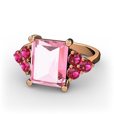 Areli Dikdörtgen Yüzük - Pembe kuvars ve rodolit garnet 14 ayar rose altın yüzük #n10u0e