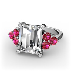 Swarovski ve rodolit garnet 18 ayar beyaz altın yüzük