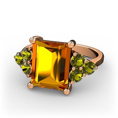 Areli Dikdörtgen Yüzük - Sitrin ve peridot 8 ayar rose altın yüzük #nk25t7