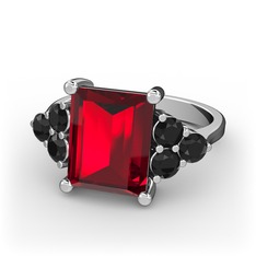 Areli Dikdörtgen Yüzük - Garnet ve siyah zirkon 8 ayar beyaz altın yüzük #o0fajd