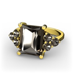 Areli Dikdörtgen Yüzük - Dumanlı kuvars 8 ayar altın yüzük #o4d1l9