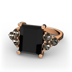 Areli Dikdörtgen Yüzük - Siyah zirkon ve dumanlı kuvars 14 ayar rose altın yüzük #oec7rf