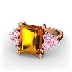 Areli Dikdörtgen Yüzük - Sitrin ve pembe kuvars 8 ayar rose altın yüzük #ofx25