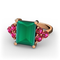 Kök zümrüt ve rodolit garnet 14 ayar rose altın yüzük