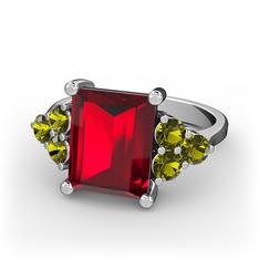 Areli Dikdörtgen Yüzük - Garnet ve peridot 18 ayar beyaz altın yüzük #ohd0xc