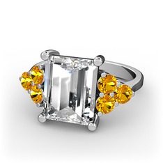 Areli Dikdörtgen Yüzük - Swarovski ve sitrin 8 ayar beyaz altın yüzük #p7wcmu
