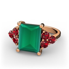 Areli Dikdörtgen Yüzük - Kök zümrüt ve garnet 925 ayar rose altın kaplama gümüş yüzük #qx127a