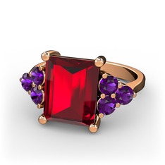 Areli Dikdörtgen Yüzük - Garnet ve ametist 8 ayar rose altın yüzük #r4jr73