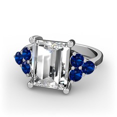 Areli Dikdörtgen Yüzük - Swarovski ve lab safir 18 ayar beyaz altın yüzük #rqh2h