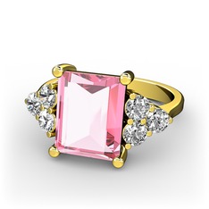 Pembe kuvars ve beyaz zirkon 925 ayar altın kaplama gümüş yüzük