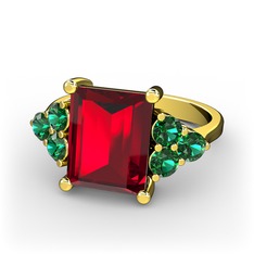 Garnet ve yeşil kuvars 14 ayar altın yüzük