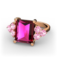 Areli Dikdörtgen Yüzük - Rodolit garnet ve pembe kuvars 18 ayar rose altın yüzük #s8oktt