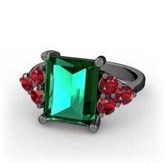 Areli Dikdörtgen Yüzük - Yeşil kuvars ve garnet 925 ayar siyah rodyum kaplama gümüş yüzük #sb8qhm