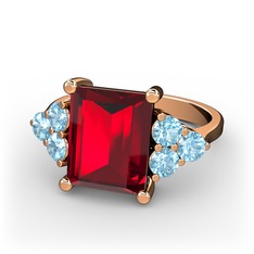 Areli Dikdörtgen Yüzük - Garnet ve akuamarin 18 ayar rose altın yüzük #svdrmb
