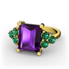 Areli Dikdörtgen Yüzük - Ametist ve yeşil kuvars 925 ayar altın kaplama gümüş yüzük #sz0ua7