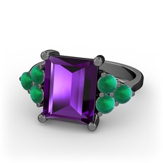 Areli Dikdörtgen Yüzük - Ametist ve kök zümrüt 925 ayar siyah rodyum kaplama gümüş yüzük #t1d8oy