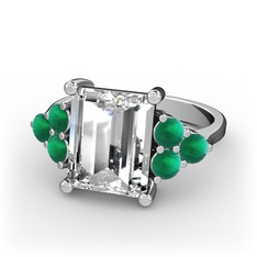 Areli Dikdörtgen Yüzük - Beyaz zirkon ve kök zümrüt 8 ayar beyaz altın yüzük #t21pd2