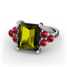 Areli Dikdörtgen Yüzük - Peridot ve kök yakut 14 ayar beyaz altın yüzük #t2c47n