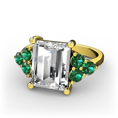 Areli Dikdörtgen Yüzük - Swarovski ve yeşil kuvars 8 ayar altın yüzük #tmarvd