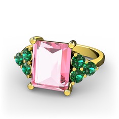 Pembe kuvars ve yeşil kuvars 14 ayar altın yüzük