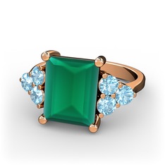 Areli Dikdörtgen Yüzük - Kök zümrüt ve akuamarin 14 ayar rose altın yüzük #tsxie1