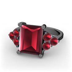 Areli Dikdörtgen Yüzük - Kök yakut 925 ayar siyah rodyum kaplama gümüş yüzük #u90eqk