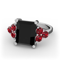 Areli Dikdörtgen Yüzük - Siyah zirkon ve garnet 8 ayar beyaz altın yüzük #uj1o48