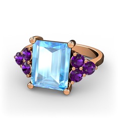 Areli Dikdörtgen Yüzük - Akuamarin ve ametist 14 ayar rose altın yüzük #uj5b63