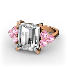 Swarovski ve pembe kuvars 925 ayar rose altın kaplama gümüş yüzük
