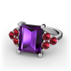 Areli Dikdörtgen Yüzük - Ametist ve kök yakut 18 ayar beyaz altın yüzük #vuzuq5