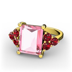 Areli Dikdörtgen Yüzük - Pembe kuvars ve garnet 8 ayar altın yüzük #w58no4