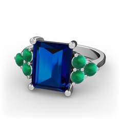 Areli Dikdörtgen Yüzük - Lab safir ve kök zümrüt 18 ayar beyaz altın yüzük #wndtpw