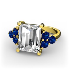 Areli Dikdörtgen Yüzük - Swarovski ve lab safir 18 ayar altın yüzük #wo8ubj