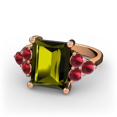 Peridot ve kök yakut 18 ayar rose altın yüzük