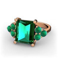 Areli Dikdörtgen Yüzük - Yeşil kuvars ve kök zümrüt 14 ayar rose altın yüzük #xfm121