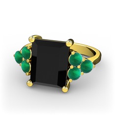 Siyah zirkon ve kök zümrüt 8 ayar altın yüzük