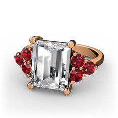Areli Dikdörtgen Yüzük - Beyaz zirkon ve garnet 8 ayar rose altın yüzük #xlltlx