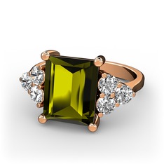Peridot ve beyaz zirkon 14 ayar rose altın yüzük