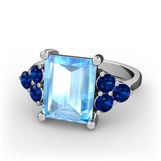 Areli Dikdörtgen Yüzük - Akuamarin ve lab safir 14 ayar beyaz altın yüzük #ycxl1v