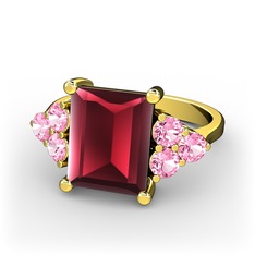 Areli Dikdörtgen Yüzük - Kök yakut ve pembe kuvars 18 ayar altın yüzük #yfdjvi
