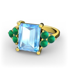Areli Dikdörtgen Yüzük - Akuamarin ve kök zümrüt 14 ayar altın yüzük #yoqmpl